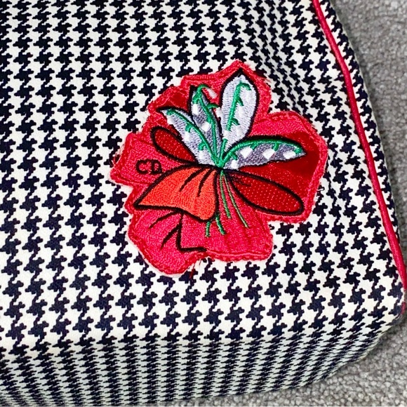 VTG Christian Dior Houndstooth Large Zip Top Handle Carry All Travel Makeup Bag - Picture 6 of 14